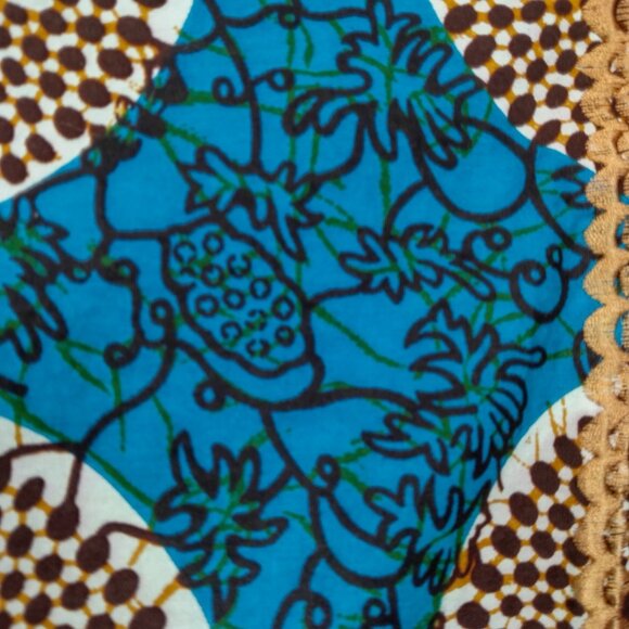 Handmade African Print Shirt Men XL Blue Tribal Mandala Fruit Snap Embroidered - Picture 10 of 16